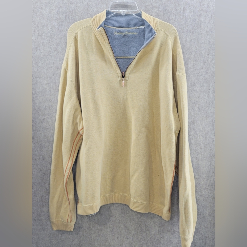Tommy Bahama Reversible Men’s High Neck Sweater Quarter Zip‎ XL Yellow/Grey